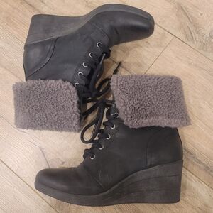 UGG Wedge Ankle Boots with Gray Fur Trim